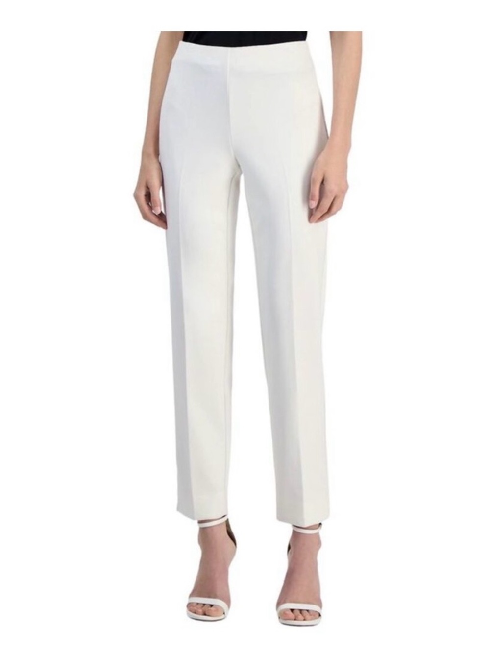 Anne Klein Womens Pull On Straight Leg Ankle Pants Large White Dove - NWT $69